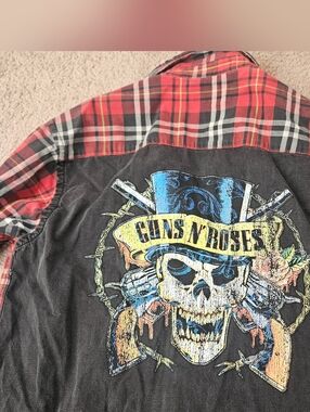 Guns N Roses Zara Man Flannel M Red Tartan Plaid Flip Cuff Graphic Unisex Music